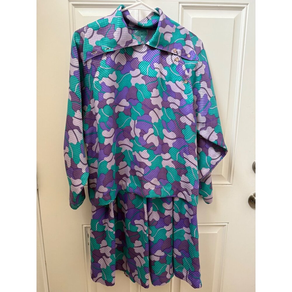 Vintage Set - Turquoise and Purple Skirt and Blouse